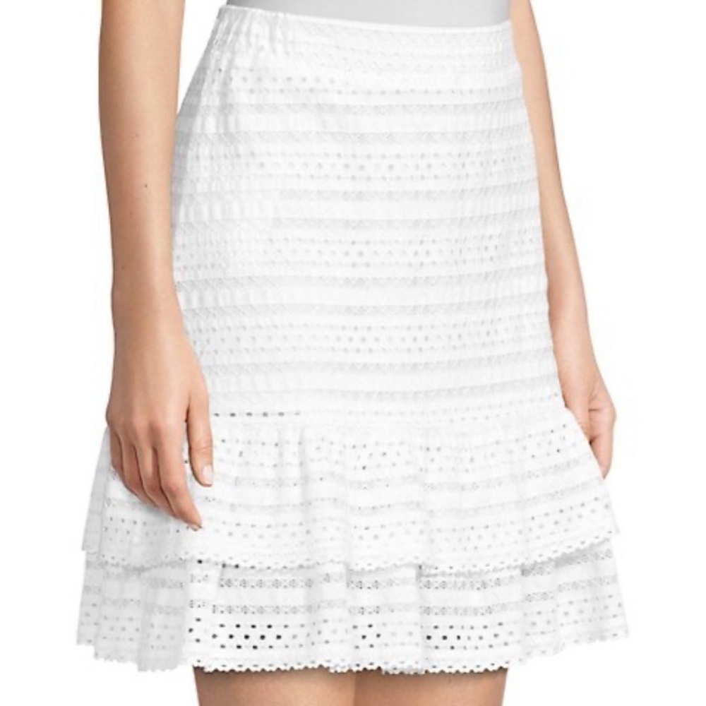 Michael Kors White Lace Ruffled Mini Skirt